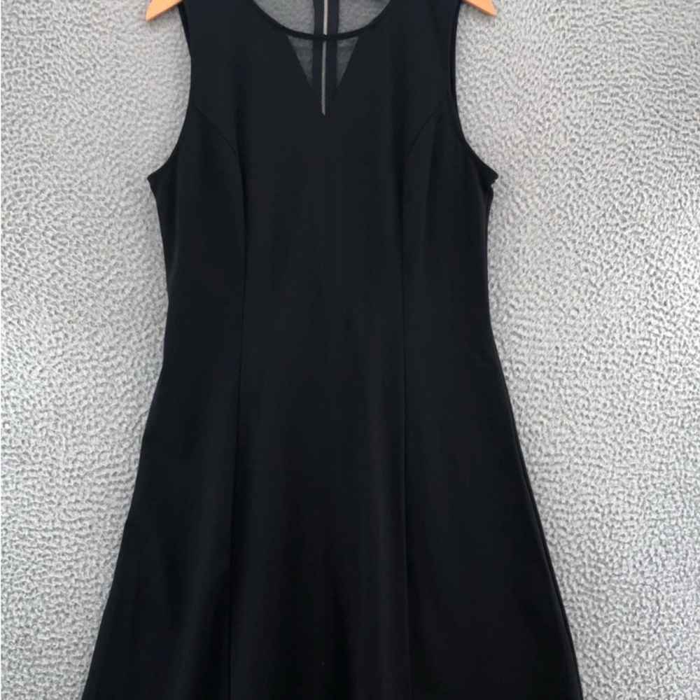 Sharagano Dress Womens 16 Black A Line Mesh Cut Out Sleeveless Knee Stretch